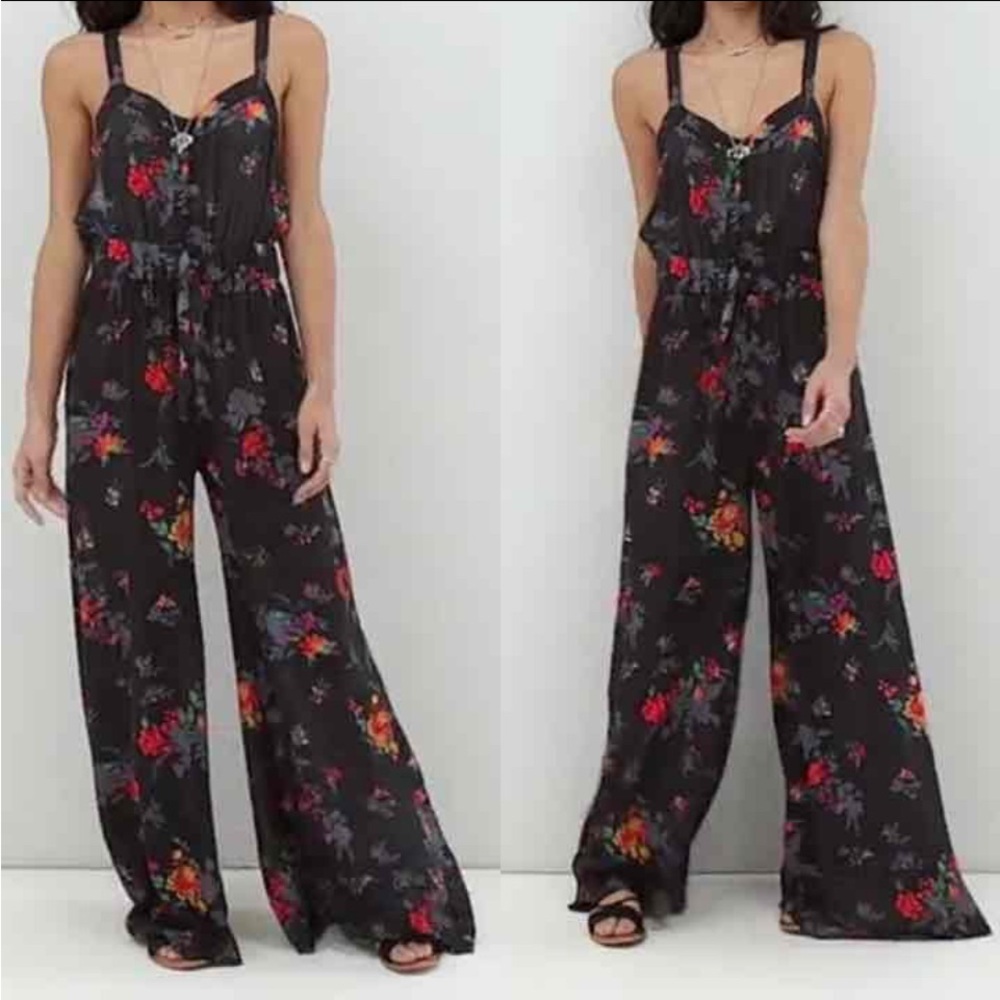 Free People Black Floral Jumpsuit